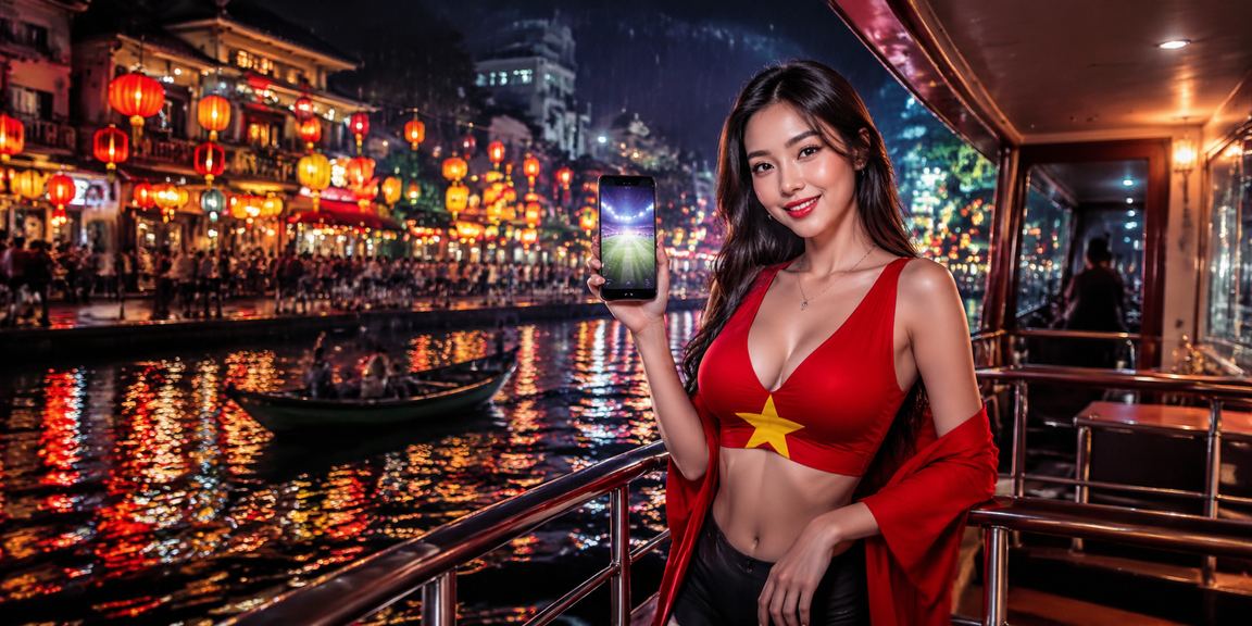 Người chơi tại Hà Nội xem tỷ lệ kèo trận đấu qua điện thoại dưới ánh đèn lồng đêm